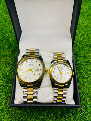 Premium Couple Watch Set – Silver & Gold
