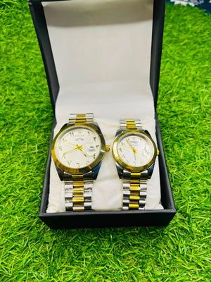Premium Couple Watch Set – Silver & Gold