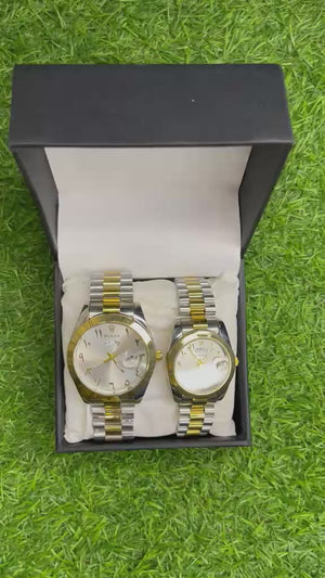 Premium Couple Watch Set – Silver & Gold